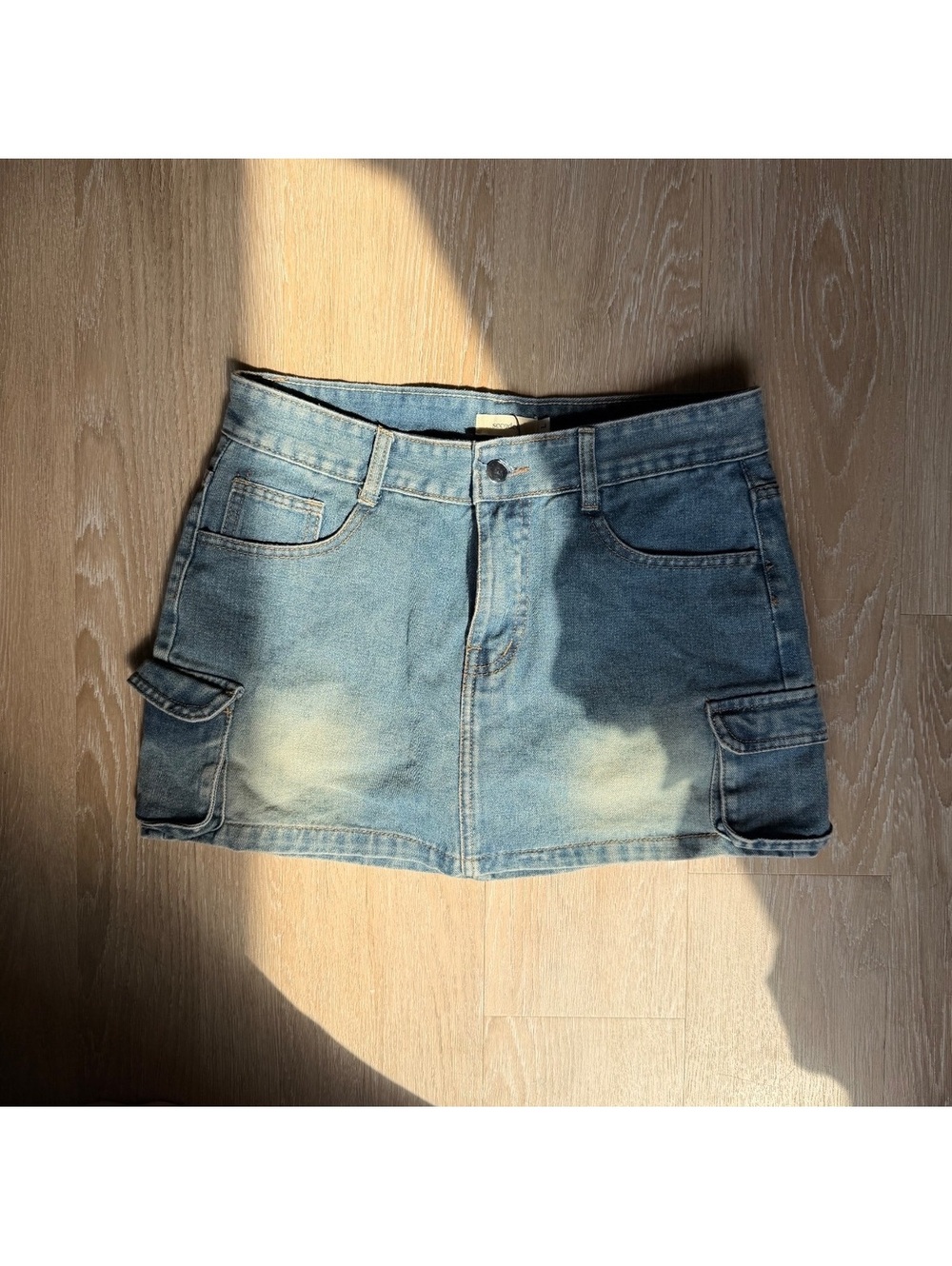 Denim Mini Skirt Skort with Cargo Pockets Size L